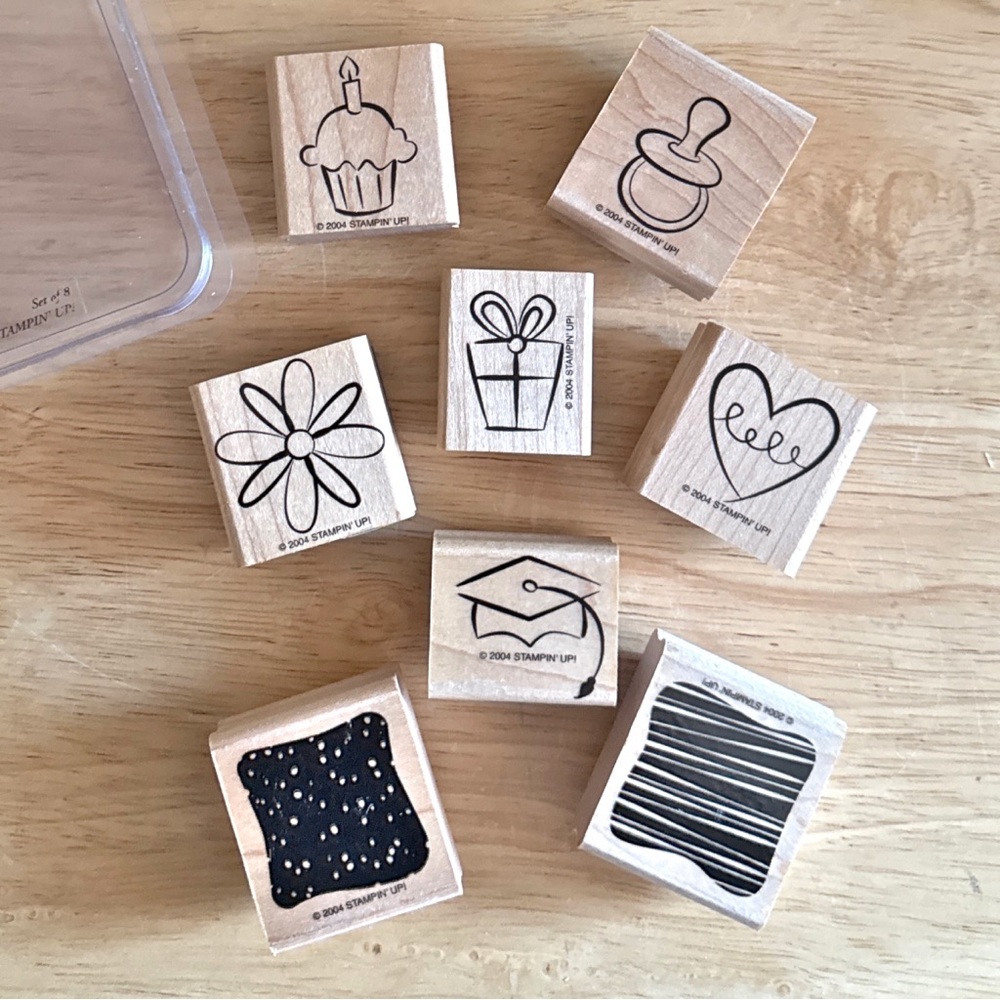 Stampin’ Up! Little Layers Plus Rubber Stamp Set of 8 2004 Wood Mount Retired